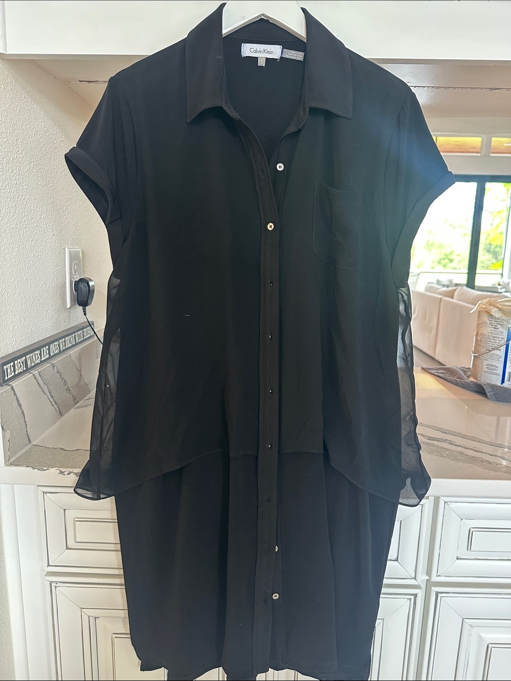 Calvin Klein Black Sheer-Layer Button Front Women's Shirt